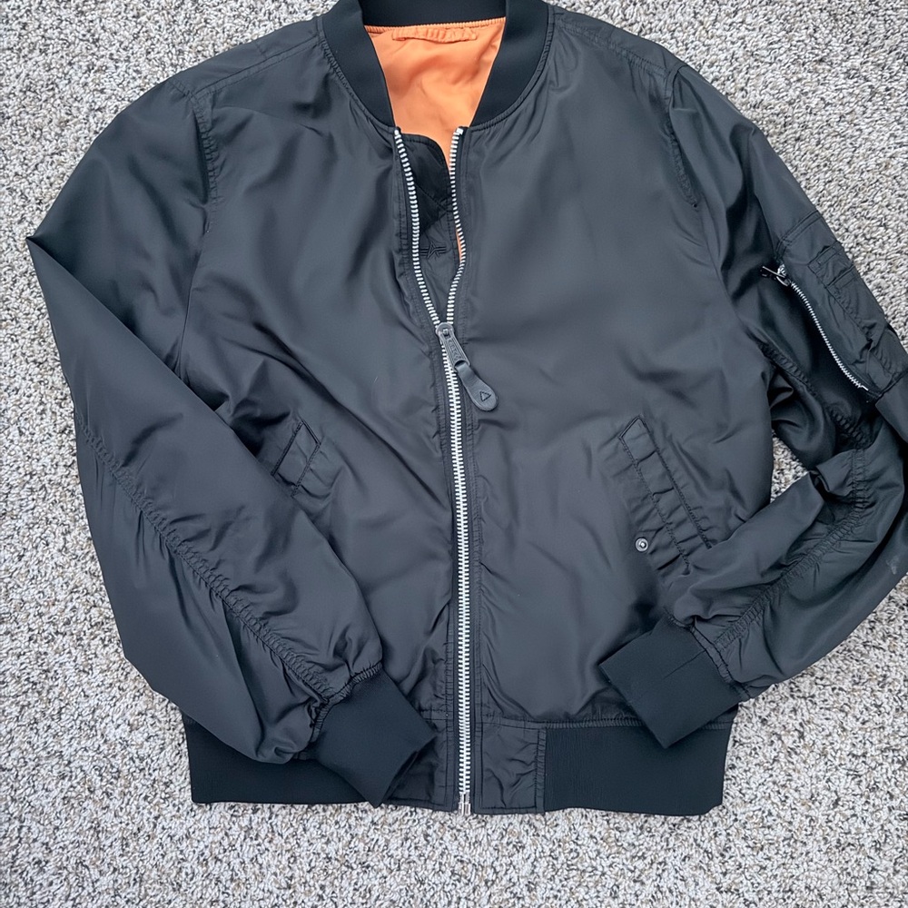 Men's Black Bomber Jacket with Orange Lining